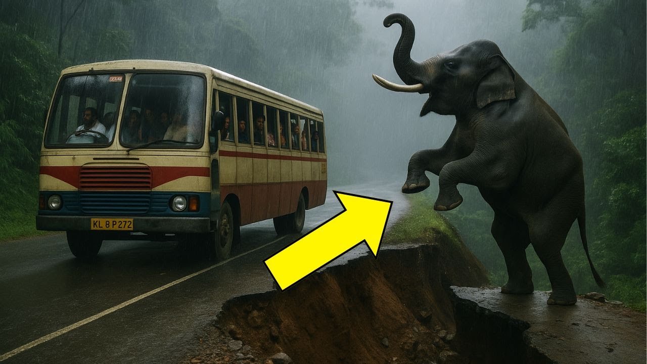 ELEPHANT STOPS BUS TO SAVE LIVES – SHOCKING MOMENT REVEALED!