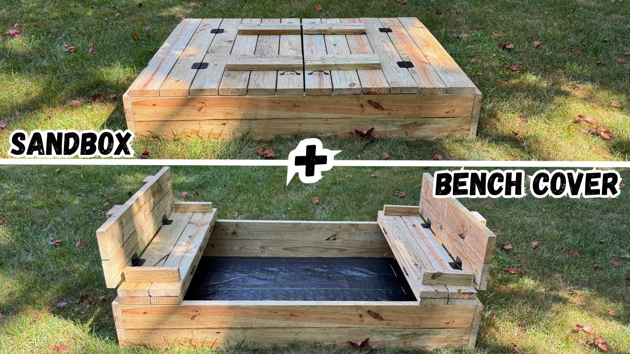 How to Build a Sandbox with Folding Bench Seat Cover | DIY - YouTube