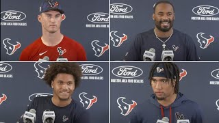 DeMeco Ryans speaks to media along with Davis Mills, C.J. Stroud, Jalen Pitre, and Robert Woods