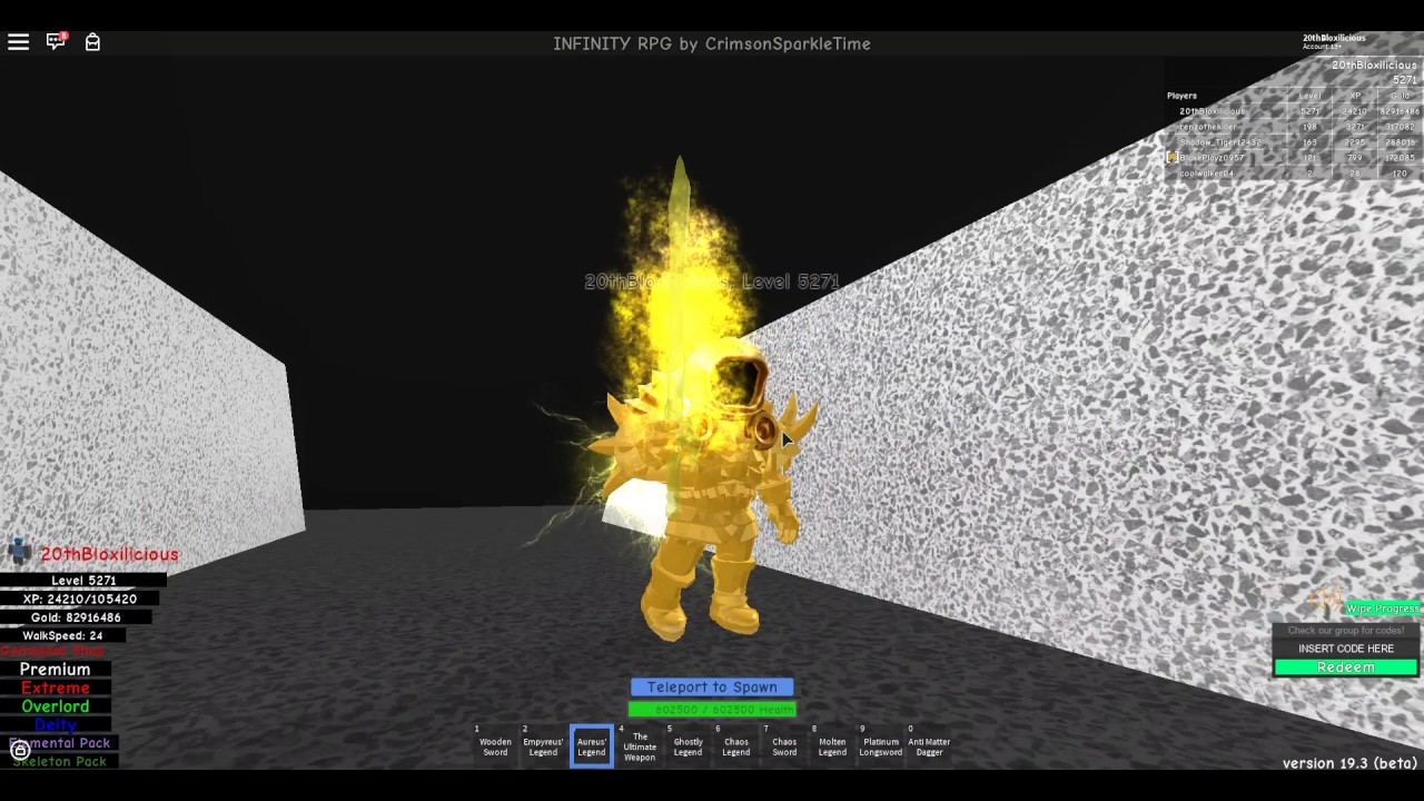 Code for universe bug in infinity rpg roblox