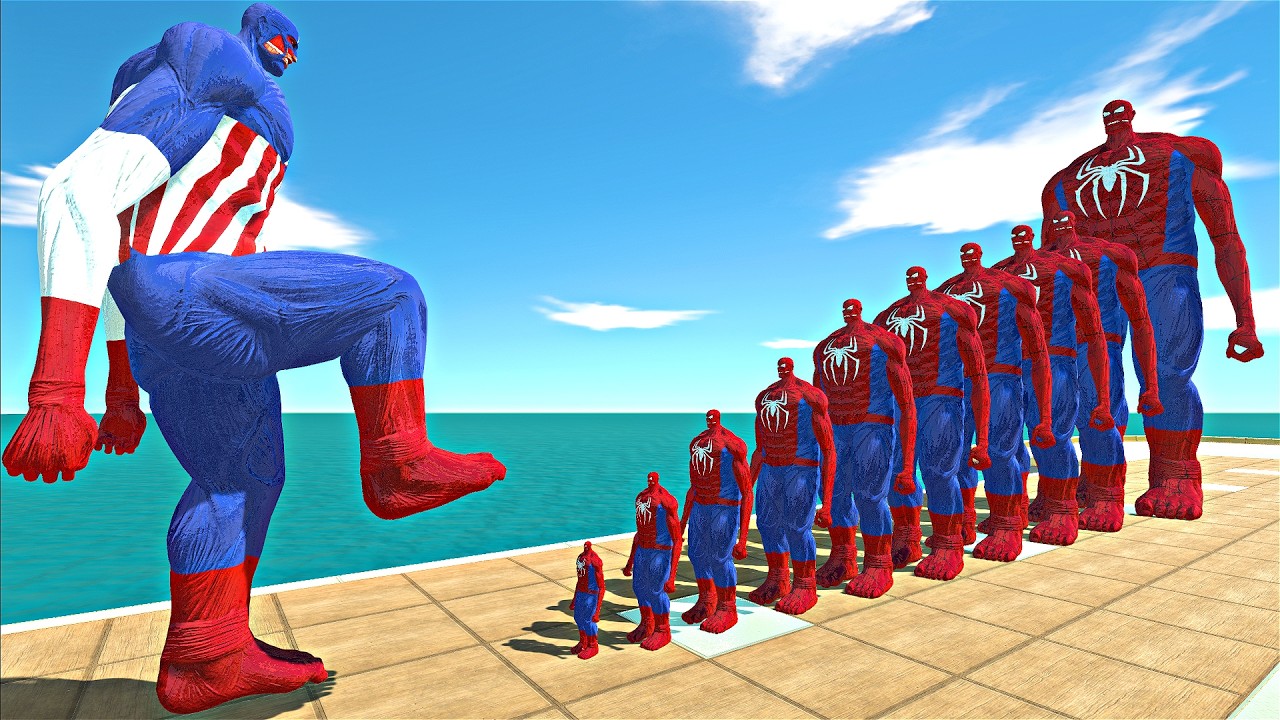 Captain America Colossal Titan vs 10 Levels of Spider-Man Colossal Titan - ARBS