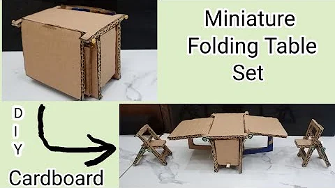 DIY| how to make a folding table set with cardboard#miniature table#miniature chairs