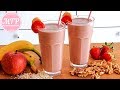 BATIDO DE AVENA CON FRESAS, PLÁTANO Y MANZANA | Sin lactosa | Mi tarta preferida