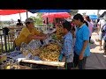 Asian street food at Ban dong kwang market ( thai laos market ) - Asian food