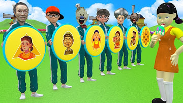 Squid Game vs Scary Teacher 3D Hide in Dalgona Candy vs Wall Level Max Shapes Challenge Who
