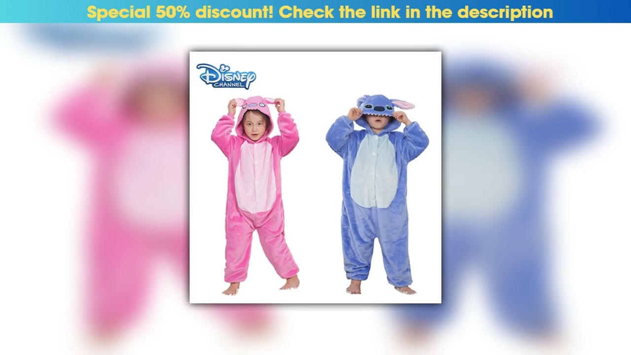 Today Only Disney Stitch Anime Cosplay Onesies Costumes Kids Animal Cartoon Jumpsuit Children Hallo