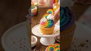 🌈🧁 ¿Cómo Convertir un Cupcake en un Arcoíris 😍#cupcakes #decoration #recipe #viral #recetasfaciles