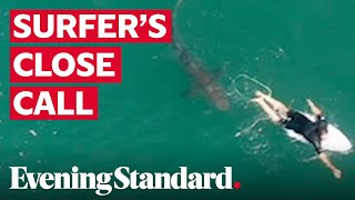 Drone captures great white shark circling within inches of Australian surfer in chilling encounter