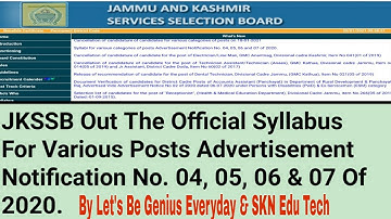 JKSSB Syllabus Of The Posts Of Notification No. 04,05,06 & 07 Of 2020.Full Detail Of Jkssb Syllabus