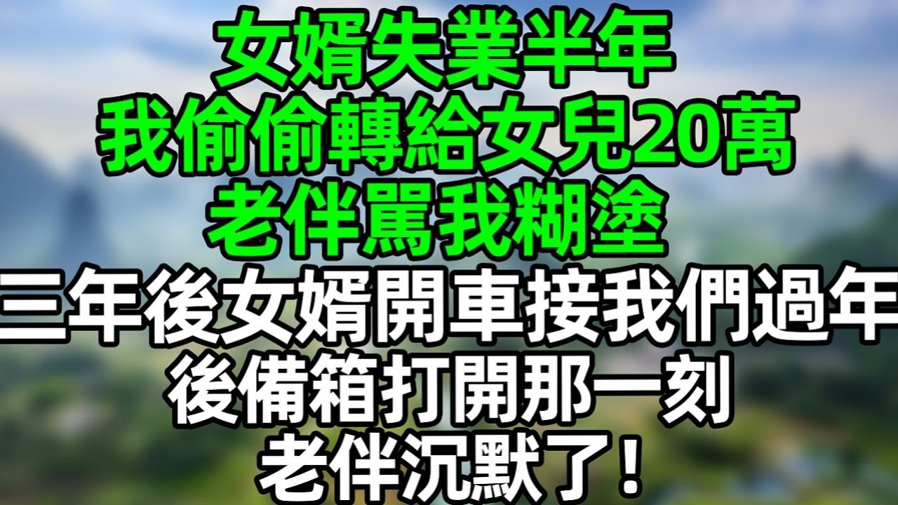 女婿失業半年，我偷偷轉給女兒20萬，老伴駡我糊塗，三年後女婿開新車接我們過年，後備箱打開那一刻，老闆沉默了！#深夜淺讀 #夜讀人生 #大橘講故事  #情感故事 #講故事  #幸福生活