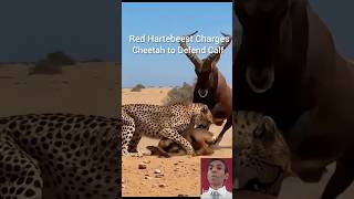 Red Hartebeest Charges Cheetah to Defend Calf #shortvideo #cheetah #wildlife #shorts #shortsfeed