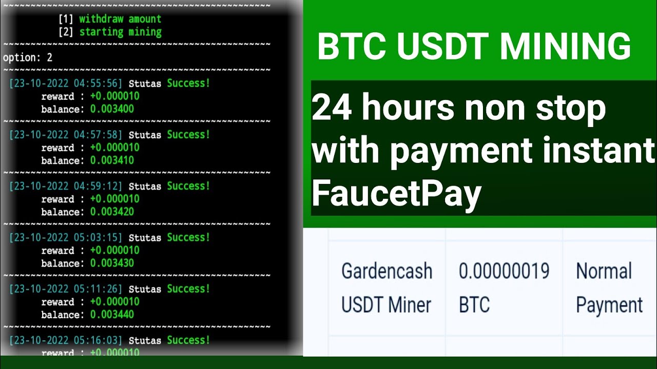 gardencash btc usdt mining with termux mining payment FaucetPay