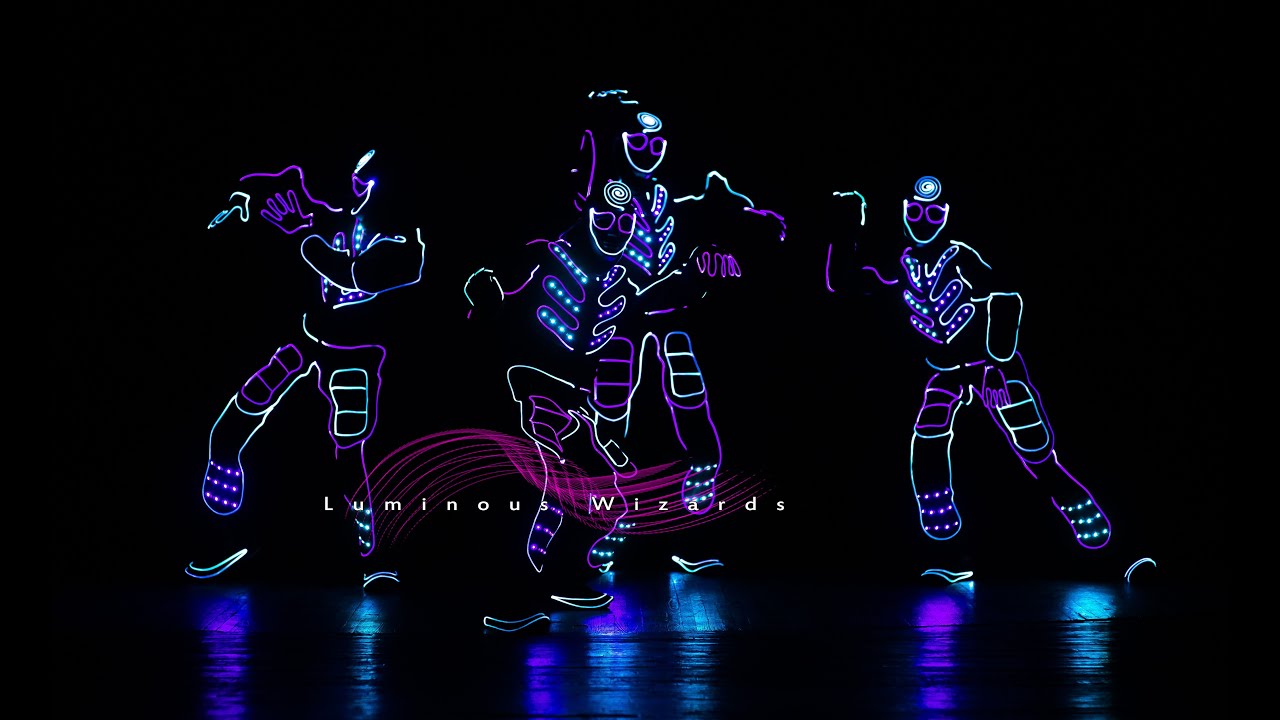 light, show, led, neon, dance, suits, costumes, luminous wizards, dancers, ...