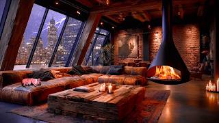 Chicago Thunderstorm Sounds | Cozy Penthouse Fireplace & Rain for Sleep (4K 3 Hours)