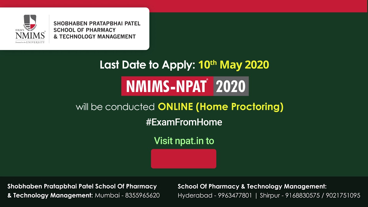 Pursue your Career in Pharmacy - Apply for NMIMS-NPAT 2020 | 