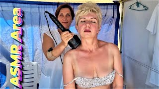 ASMR massage On the Beach ??? Very Relaxing Head and Neck Massage With Electric Massage Gun ?