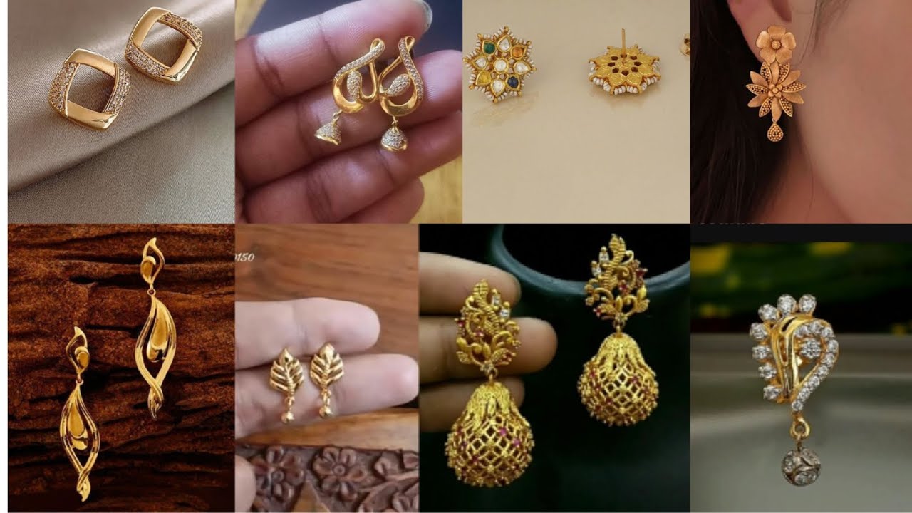 Simple Light Weight Daily Wear Gold Earrings Designs - YouTube