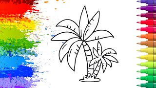 Drawing, Painting and Coloring a Palm Tree for Kids & Toddlers | Simple Palm Tree Art