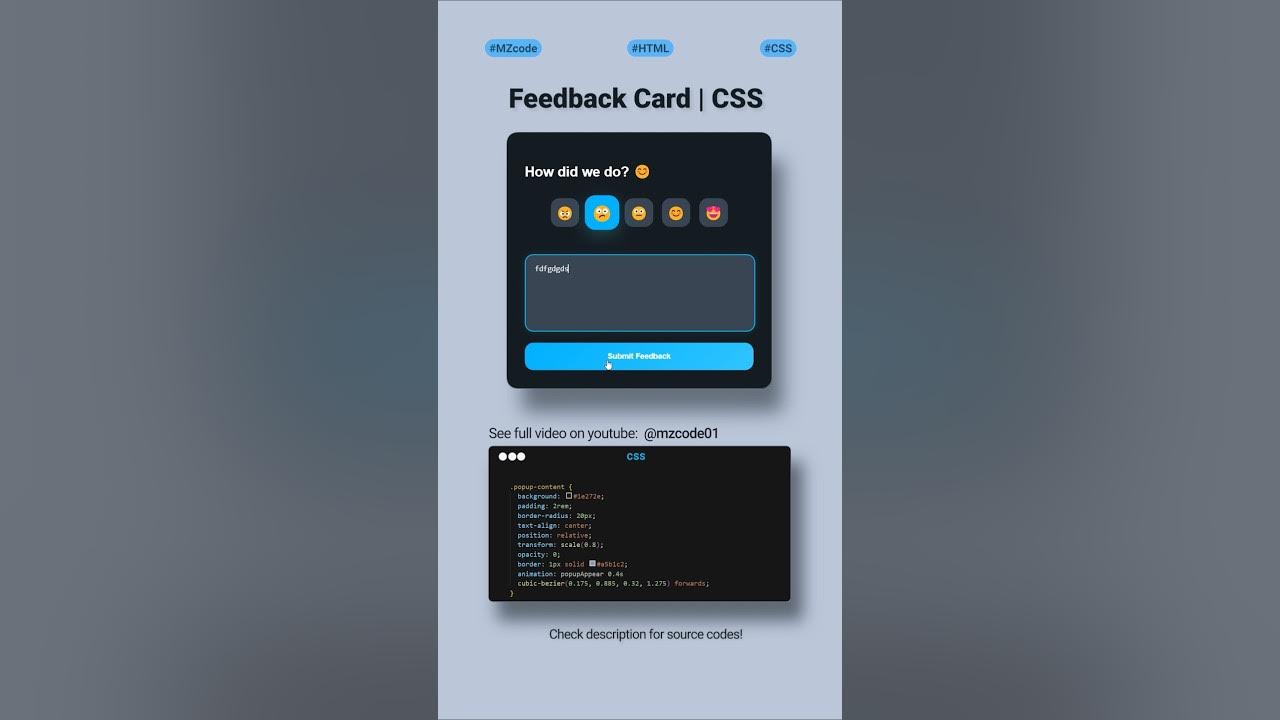 Design a Dynamic Feedback Card 💬 (HTML/CSS/JS) | mzcode01 #coding # ...