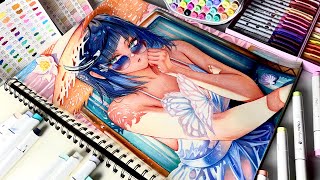 Anime Girl Drawing Tutorial With Alcohol Markers and Colour pencils