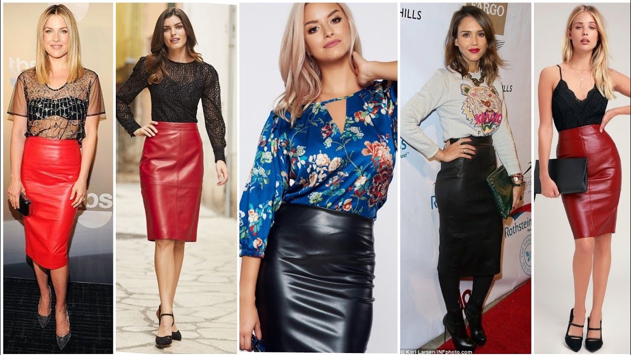 faux leather pencil skirt outfit design 