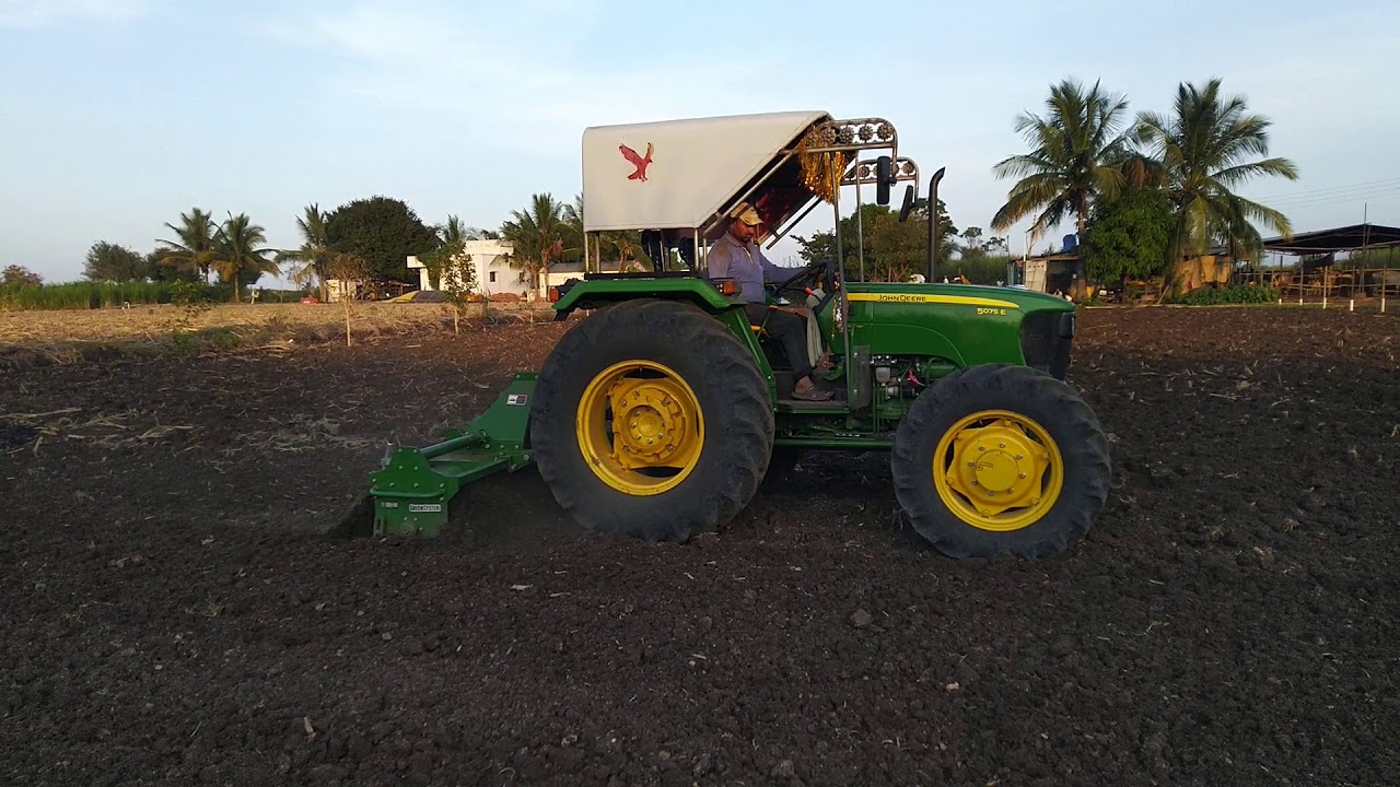 Green 8 feet rotavator with John Deere 5075e YouTube