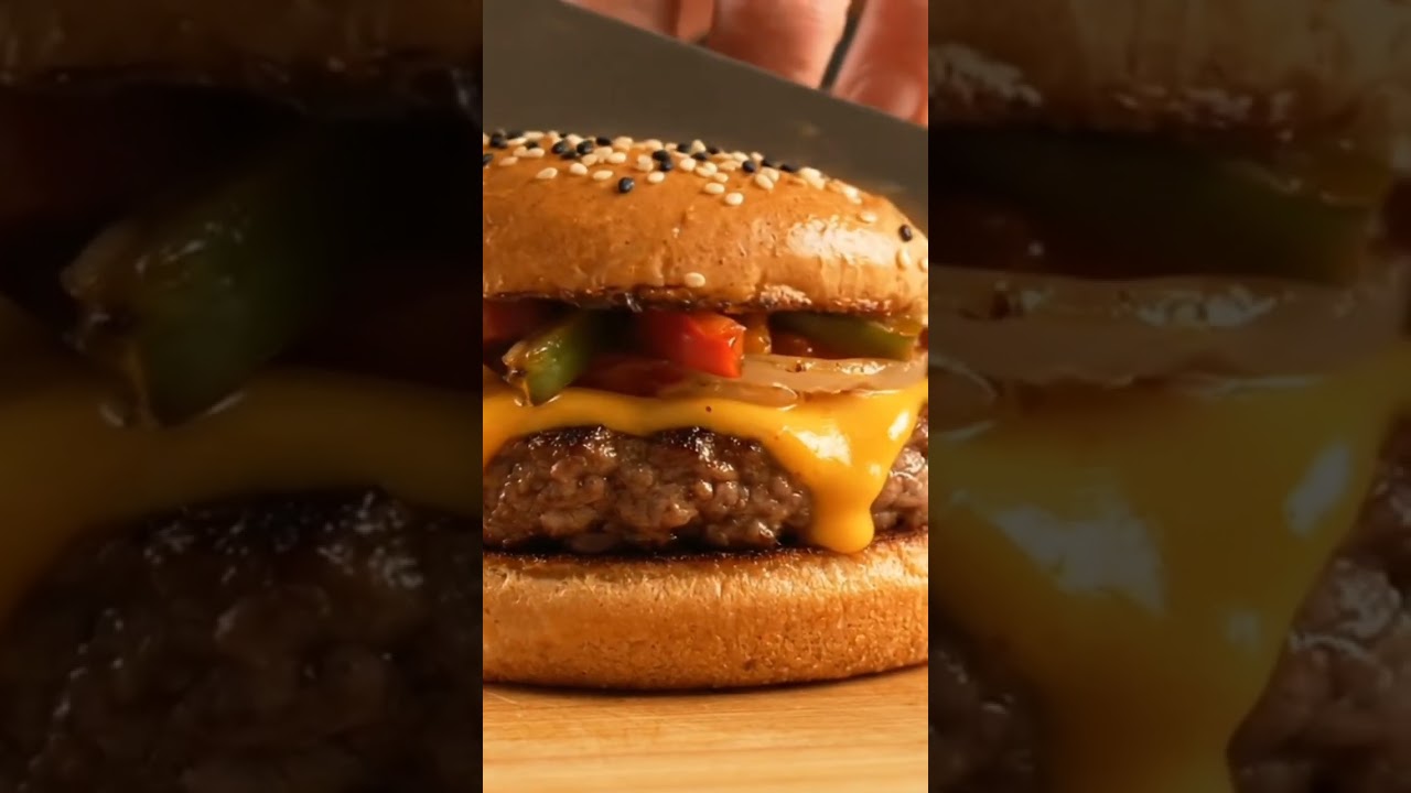 Realistic Jumbo Beef Burger Cutting ASMR 🍔 | Slow Motion Crunch" 