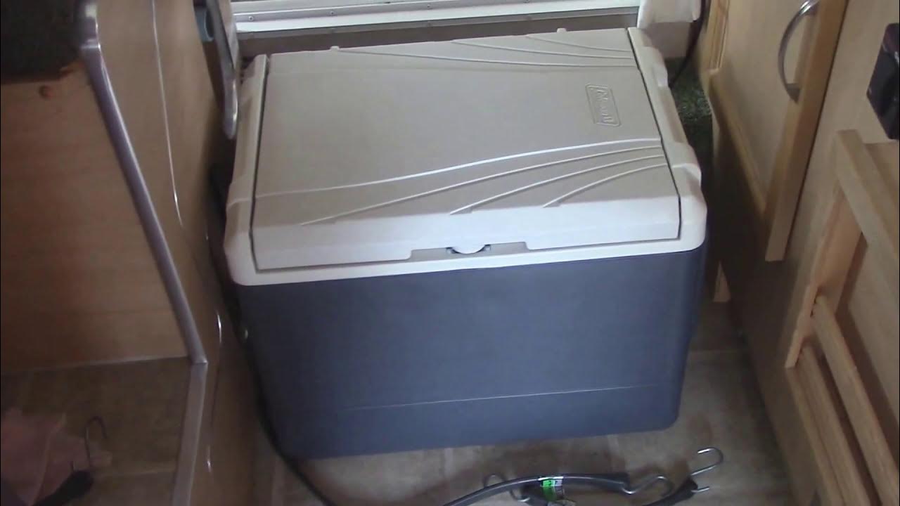 Securing an Iceless Ice Chest in the Truck Camper Coleman Iceless