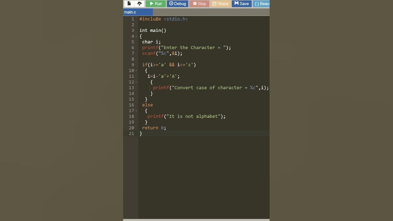 c program to convert lowercase character to uppercase character #shorts ...