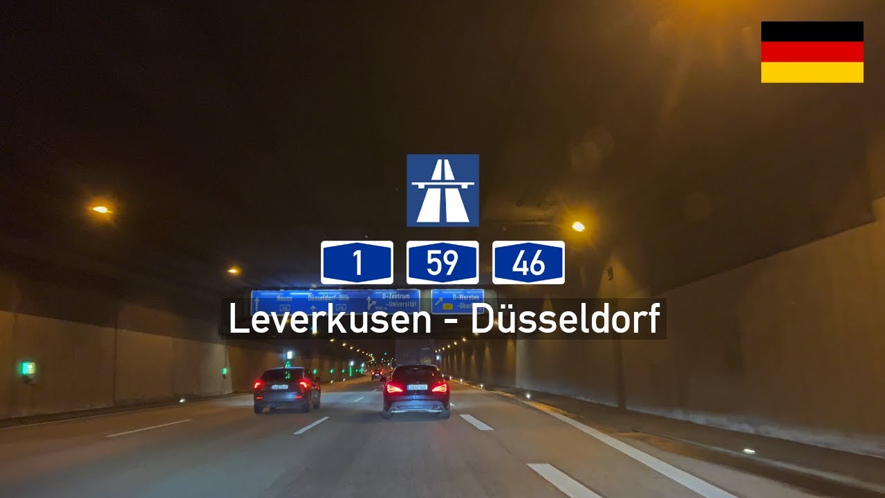 Driving in Germany: Autobahn A1, A59 & A46 from Leverkusen to Düsseldorf City