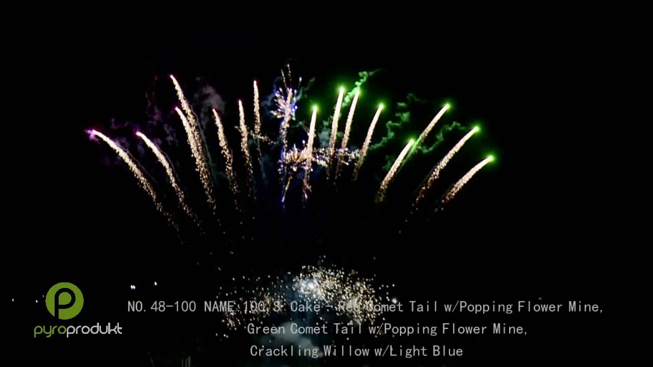 48-100 100'S Cake - Red and Green Comet Tail w/Popping Flower Mine