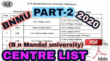 Bnmu part 2 exam centre list for session 2020 students|| new list part 2 || b n Mandal university