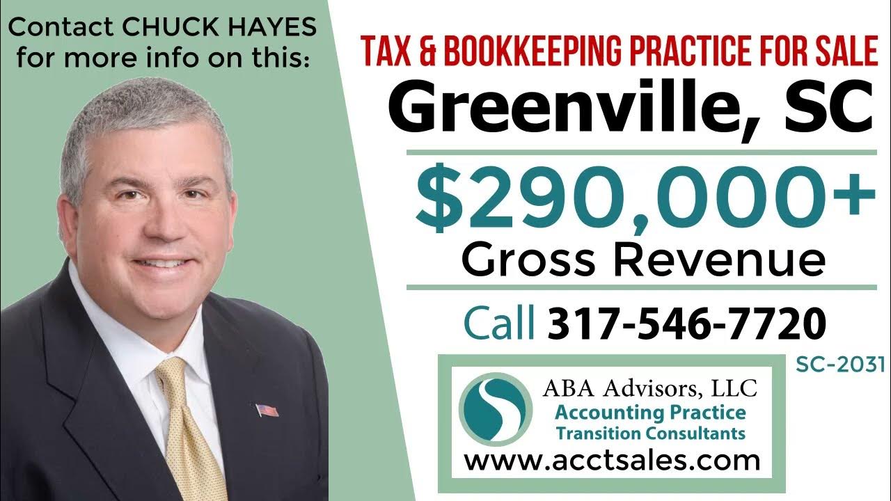 290,000 Greenville, SC Tax and Bookkeeping Practice ABA Advisors