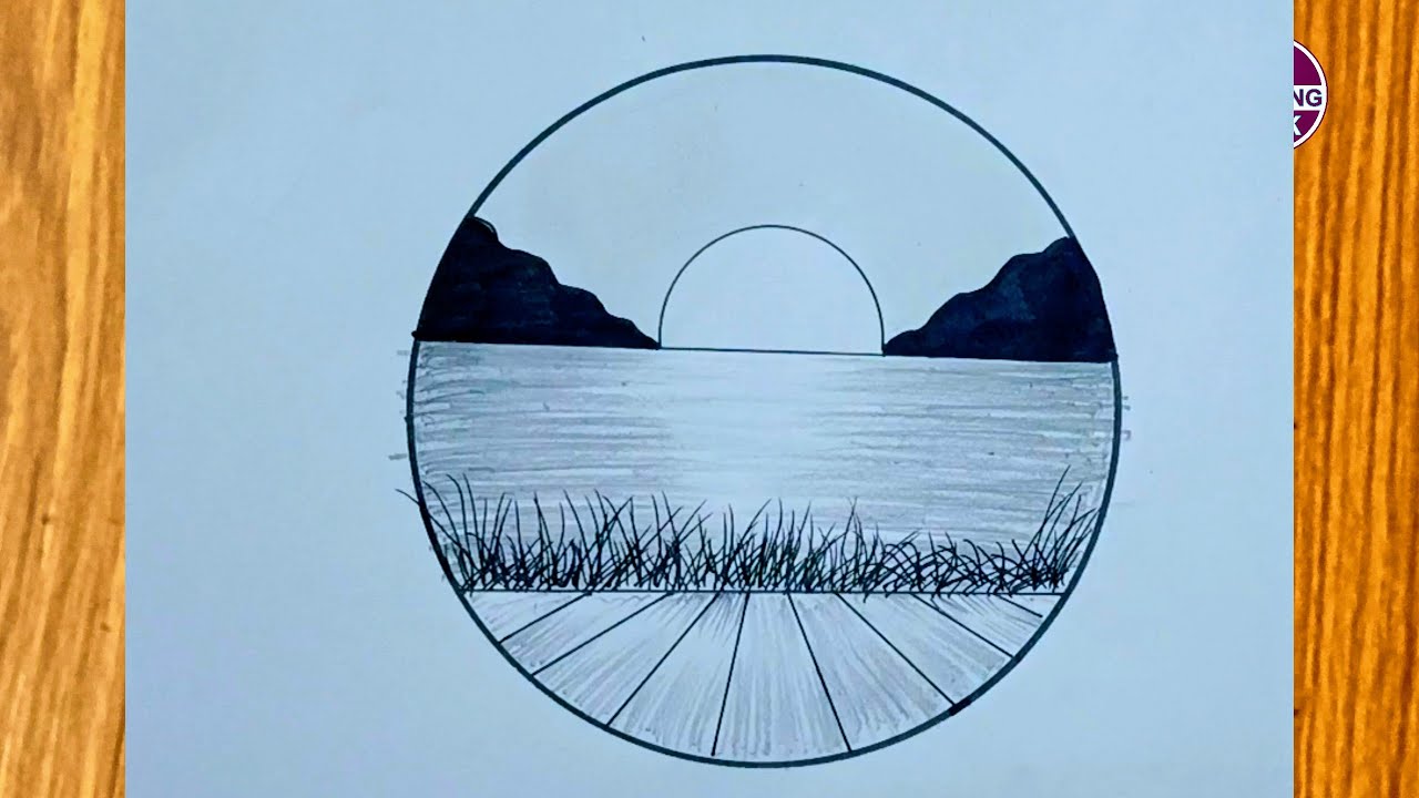 Easy circle scenery drawing / Easy drawing idea for beginners / How to ...