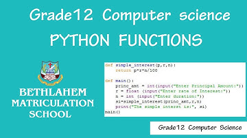 GRADE XII COMPUTER SCIENCE | PYTHON FUNCTIONS || Online Class 12th || Bethlahem Matriculation School