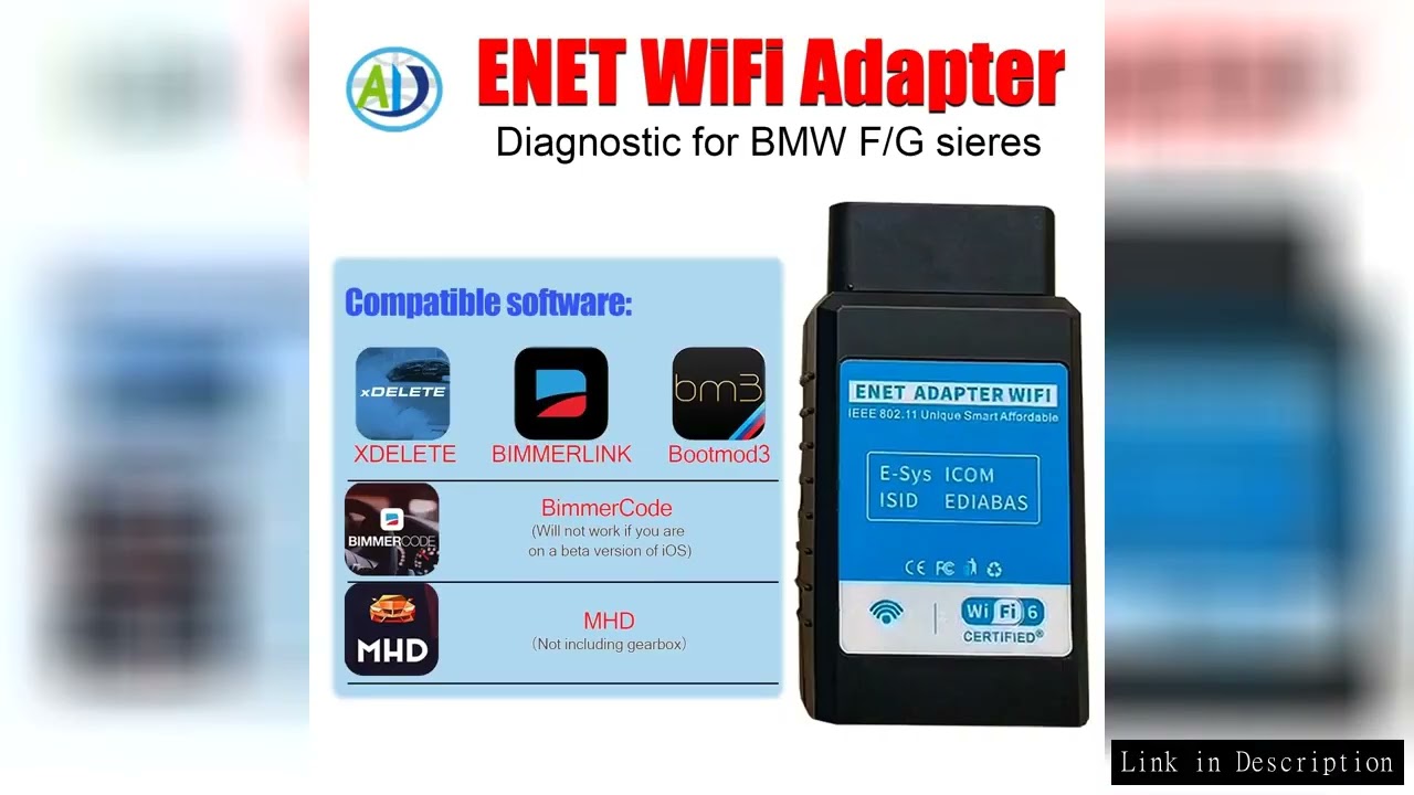 OBDII Adapter ENET WiFi for BMW ICOM F/G Series OBD2 Ethernet Coding Connector for BimmerCode,Bootmo