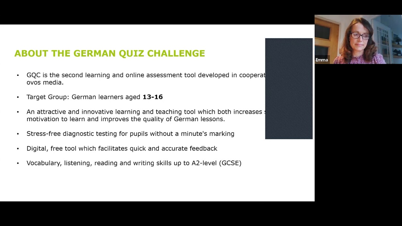 Friday 15.30-16.15: Introduction to German Quiz Challenge. Emma Whittle, Domini Stone, Lorna Price