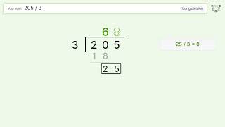 Long Division Problem 205/3: Step-by-Step Video Solution