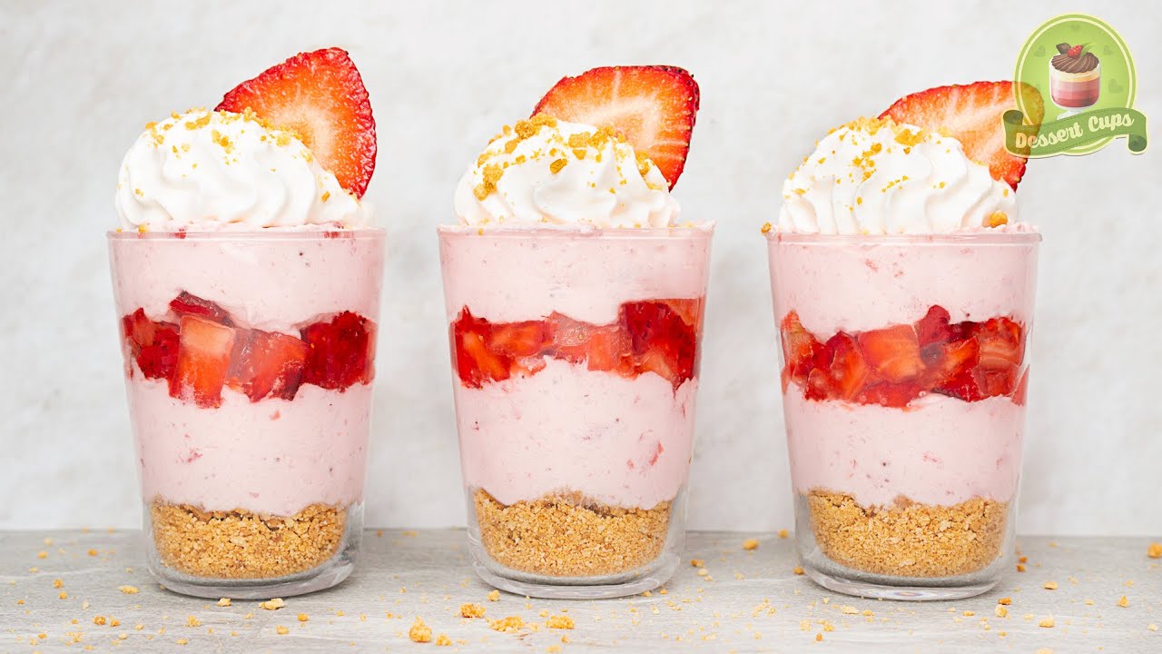 No Bake Strawberry Dessert Cups 🍓 Easy NO BAKE Strawberry Dessert with Yogurt