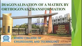 DIAGONALIZATION OF A MATRIX BY ORTHOGONAL TRANSFORMATION
