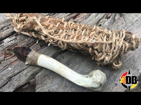 Primitive Cutting Tool , Bone Handle and Natural Cordage Scabbard