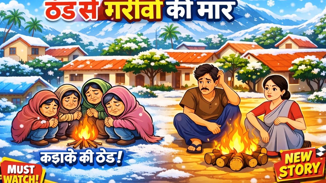 ठंड में तूफानी बारिश का कहर 😭 | गरीब परिवार की दर्द भरी कहानी |Hindi Cartoon Story Emotional new2026