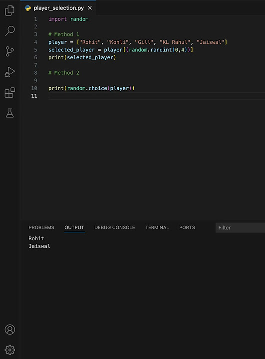 Python random module variables choice selection list python 