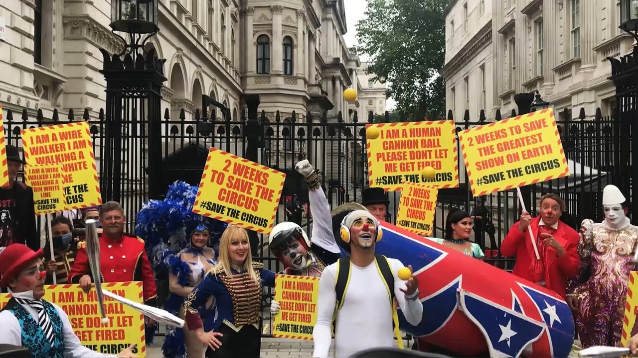 Circus performers deliver letter to Downing Street asking for help during coronavirus pandemic