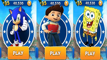 Sonic Dash vs Paw Patrol Ryder Run vs SpongeBob Run - All Characters Unlocked - Sonic the Hedgehog