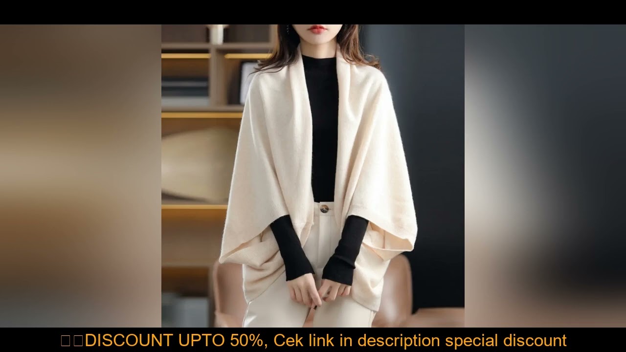 Women's 100% Wool Poncho Top Autumn Winter Multi-function Scarf Cardigan Jacket Dolman Sleeve Shawl