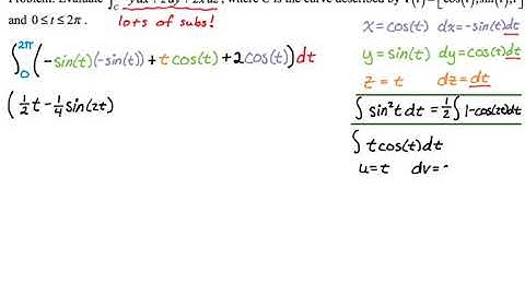 Vector Line Integral In Differential Form (-ydx+zdy+2xdz) (Notes 8, pg.6 #2)
