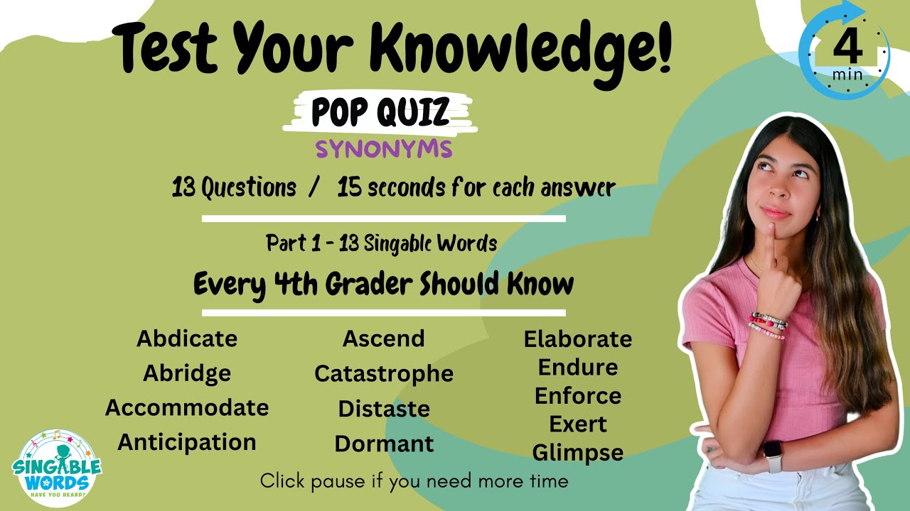 Part 1 Test Your Knowledge 13 Words (SYNONYMS) Every 4th Grader Should Know Singable Words