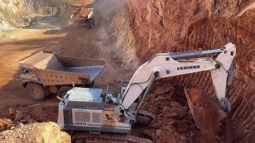 Two Liebherr 984 Excavators & Caterpillar 777C-D Dumpers Move Overburden - Sotiriadis/Labrianidis