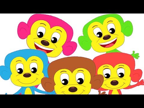 Five Little Monkeys Jumping On The Bed | Colorful Monkeys | Nursery Rhymes | Kids Songs